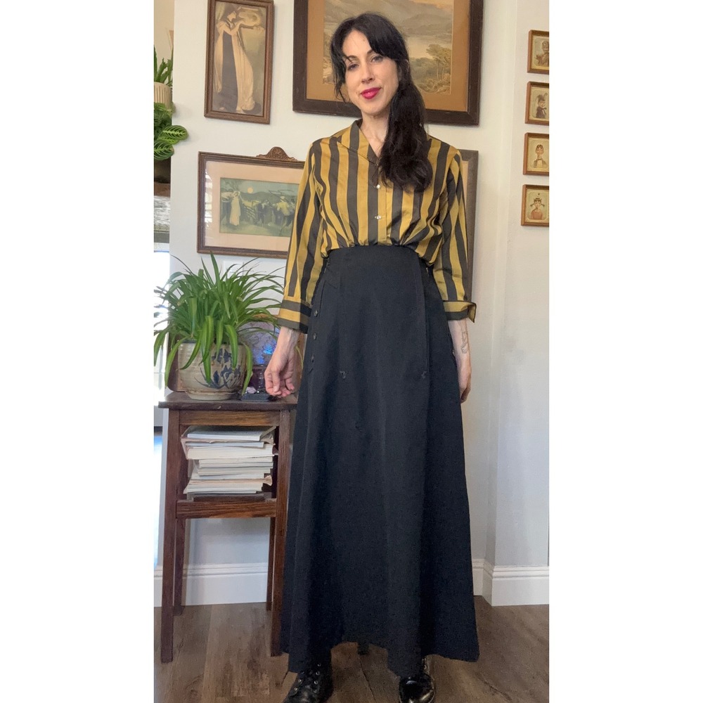 Antique Bellas Hess & Co NYC Titanic Era Maxi Skirt Edwardian Black Button Side